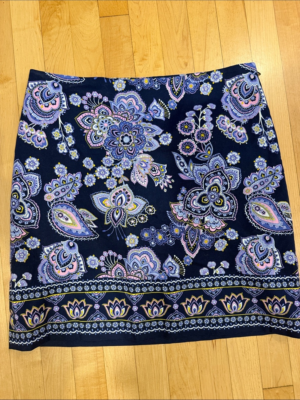 Talbots Navy Floral Paisley Mini Skirt with Pink & Lavender Accents